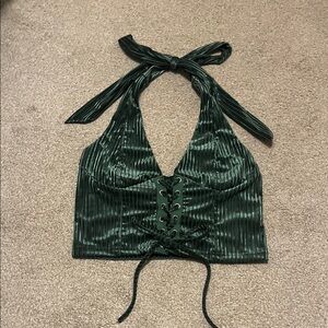 NWOT SHEIN Dark Green Lace-Up Crop Top